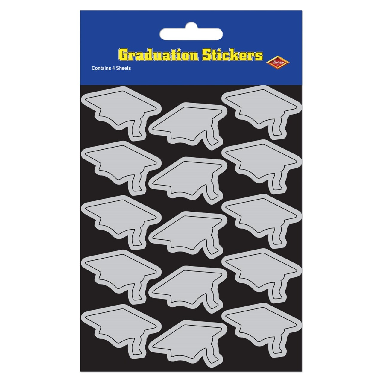 Beistle Club Pack of 48 Silver Mortarboard Graduation Cap Sticker Sheets 7.5"